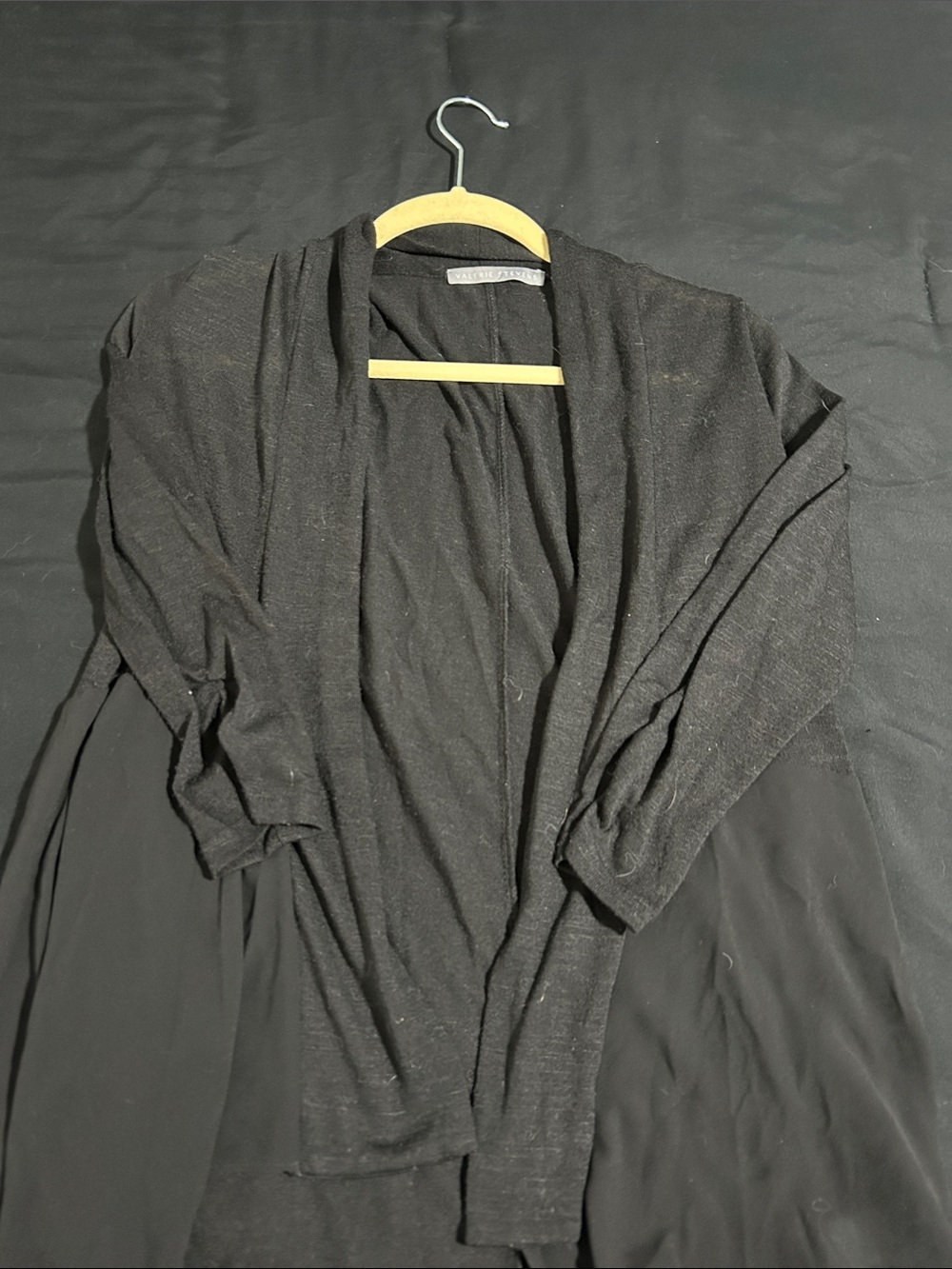 Valerie Stevens Black Open-Front Draped Women's Cardigan